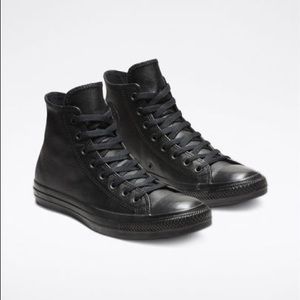 Black leather high top Converse